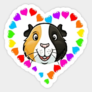 Rainbow Heart Guinea Pig Face Sticker